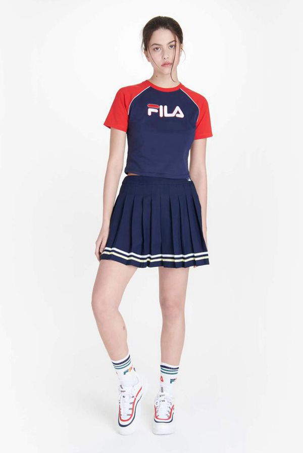 Fila Salma Raglan Fitted Women's T-Shirts - Navy,NZ 246-41970